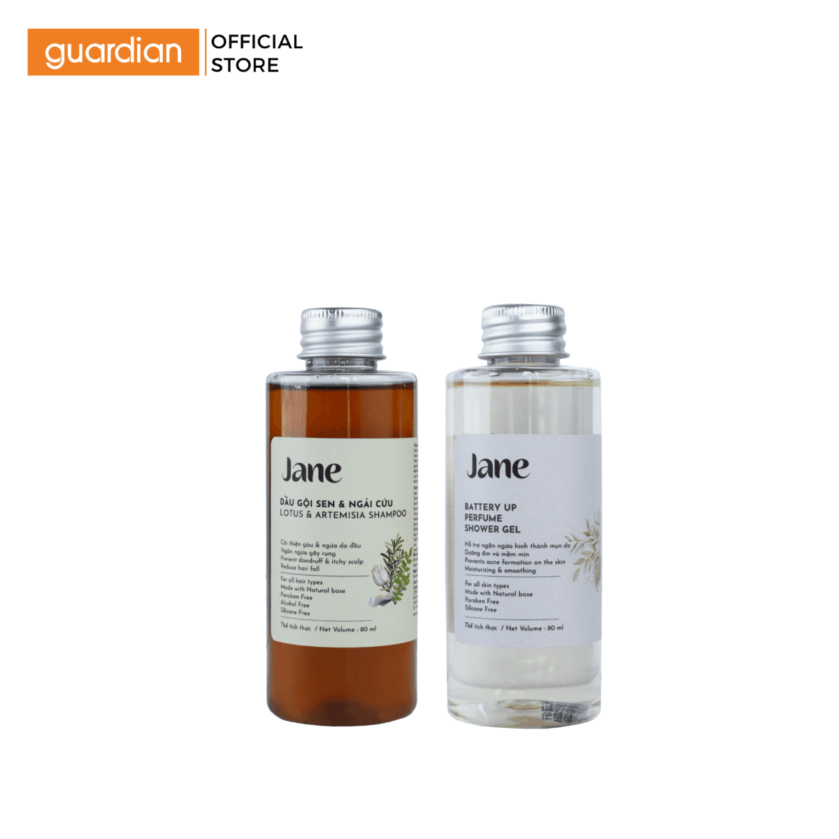 Bộ Đôi Dầu Gội Giảm Gàu Jane Chiết Xuất Từ Gừng & Tràm Trà + Sữa Tắm Hương Nước Hoa Jane Battery Up 80ml x 2