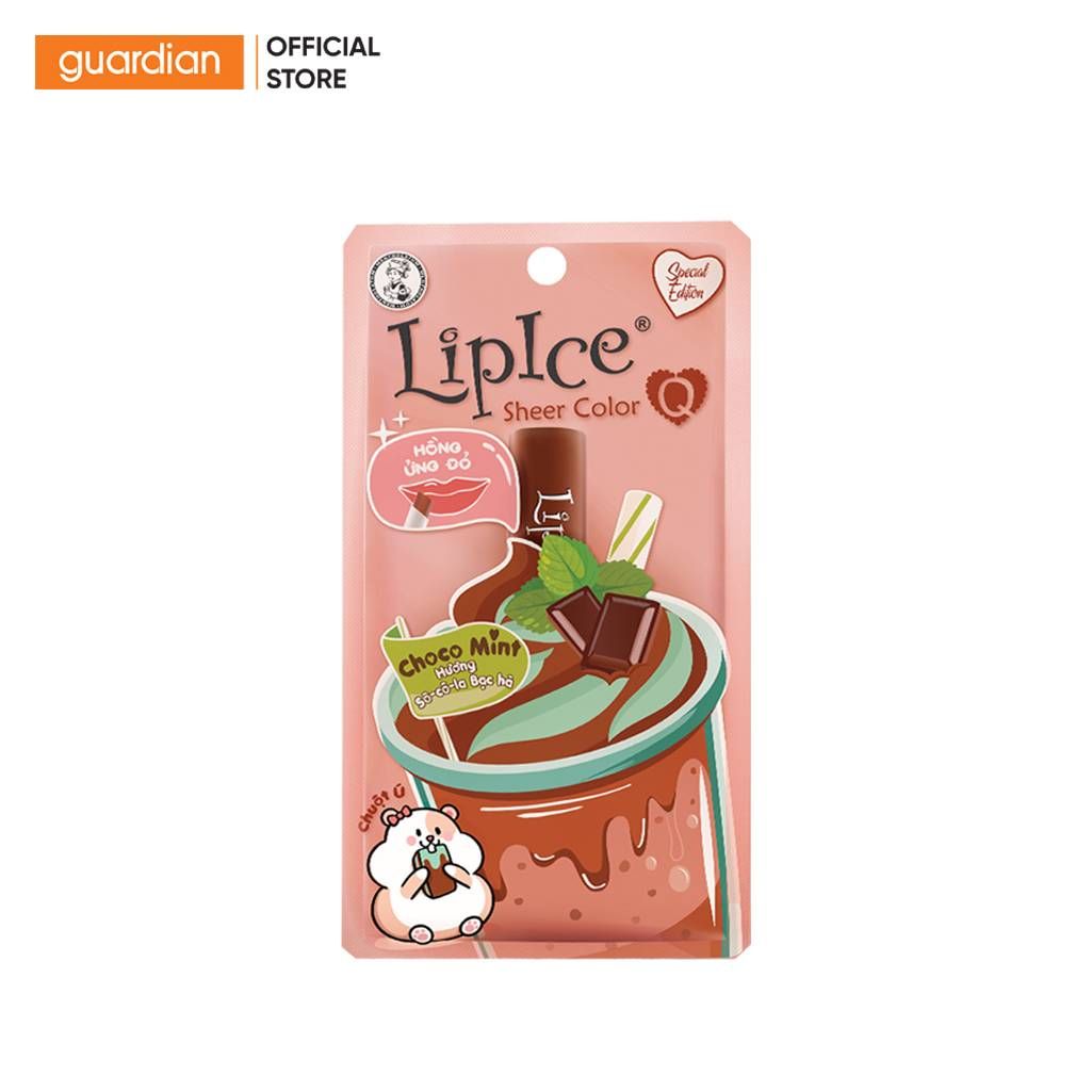 Son Dưỡng Giúp Giữ Ẩm Cho Môi Lipice Sheer Color Q Choco Mint Hương Chocolate Bạc Hà Màu Hồng Ửng Đỏ 2,4Gr