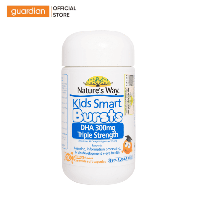 Viên Nhai Dành Cho Trẻ Em Burst Dha 300mg Nature's Way Hỗ Trợ Não Bộ Và Mắt Hộp 50 Viên