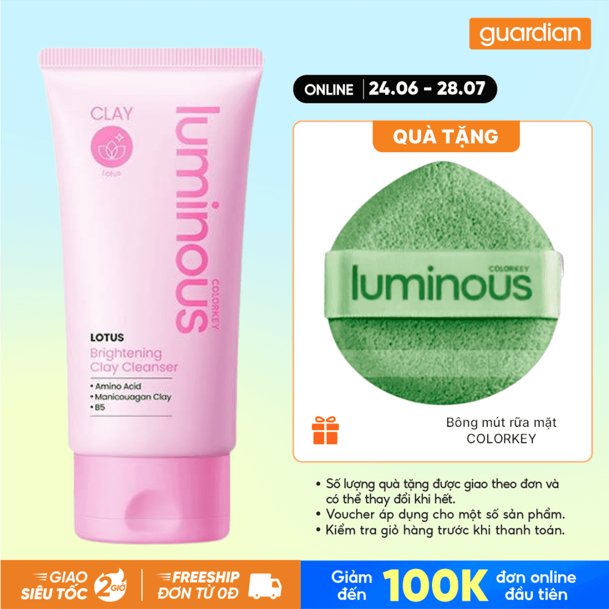 SỮA RỬA MẶT ĐẤT SÉT COLORKEY LUMINOUS LOTUS BRIGHTENING CLAY CLEANSER