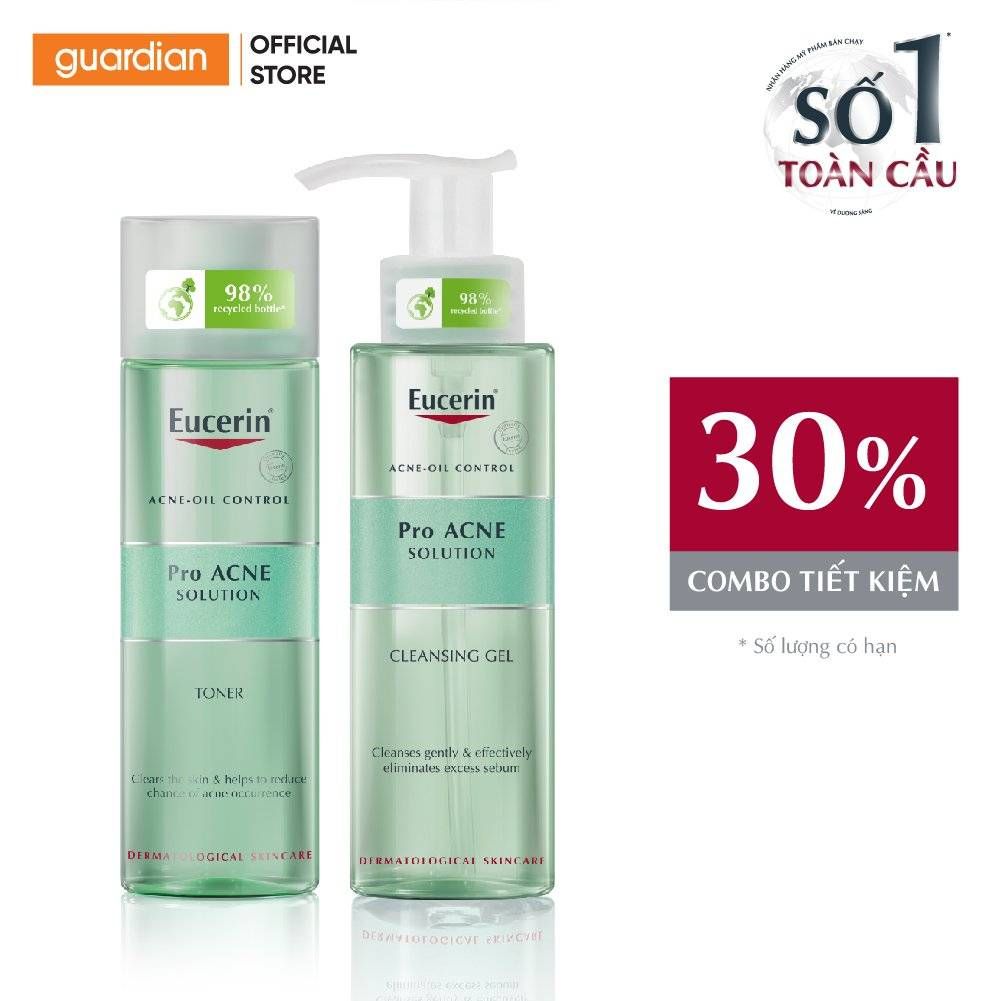 Combo Eucerin Pro Acne Gel rửa mặt 200Ml + Toner 200Ml
