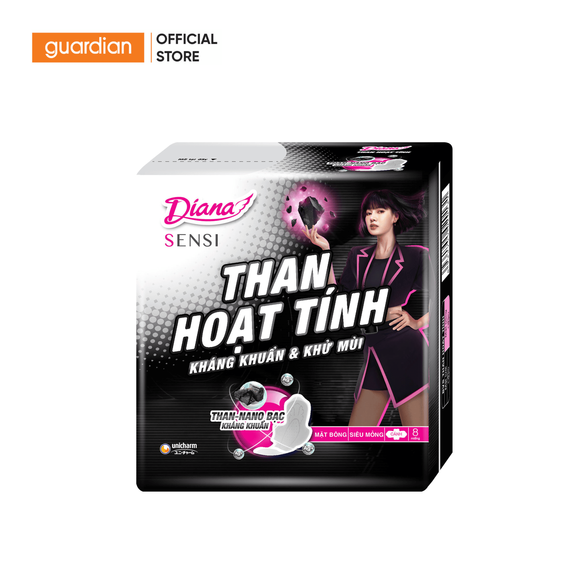 Băng Vệ Sinh Diana Sensi Than Hoạt Tính Siêu Mỏng 8 Miếng