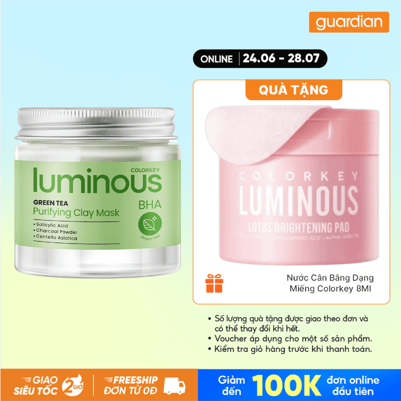 MẶT NẠ ĐẤT SÉT LÀM SẠCH DA COLORKEY LUMINOUS GREEN TEA PURIFYING CLAY MASK 60G