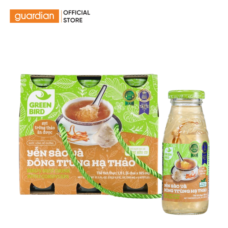 Nước Uống Bổ Dưỡng Yến Sào Và Đông Trùng Hạ Thảo Green Bird 6 Chai x 185ml