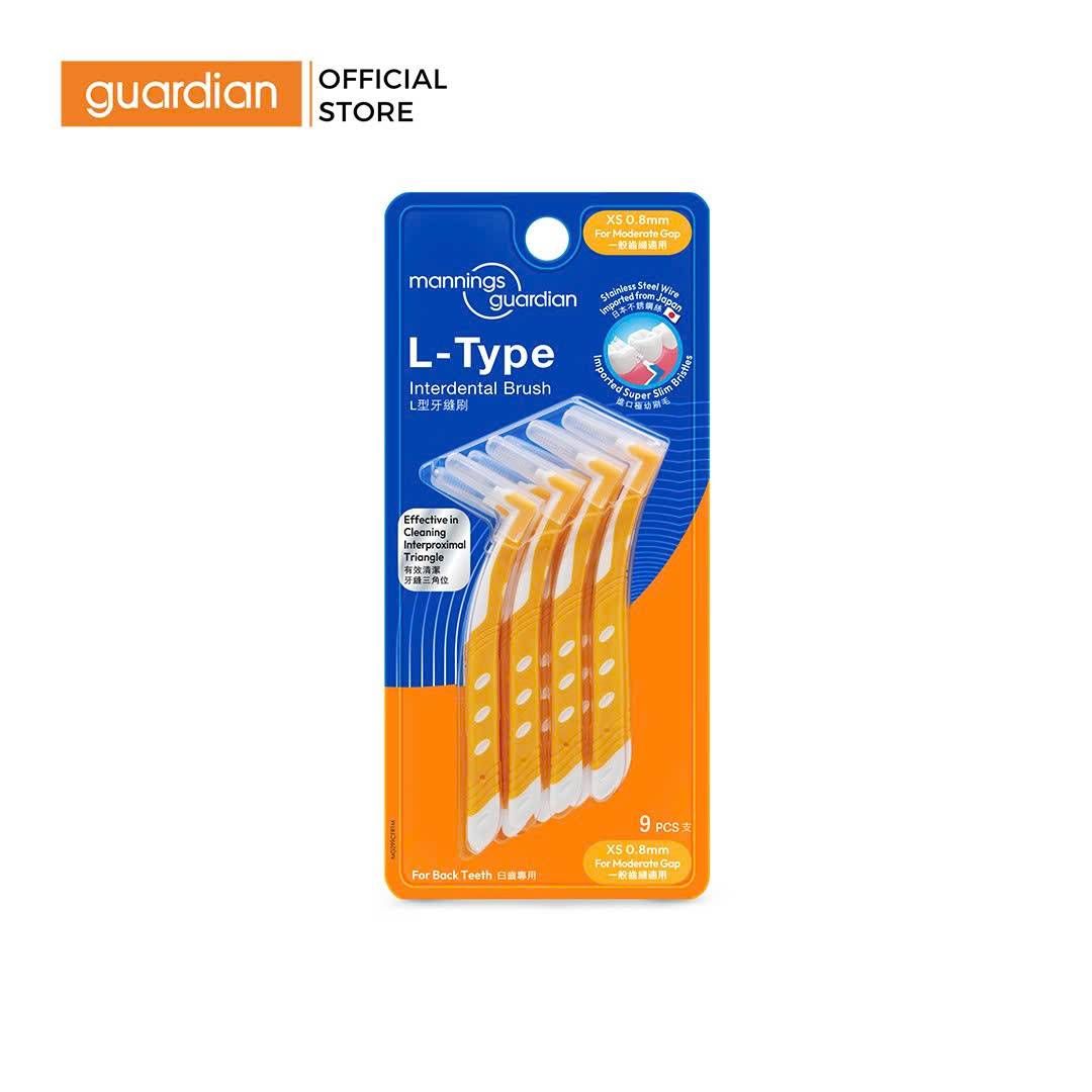 Bàn chải kẽ răng chữ L 0.8 mm 9 cây Mannings Guardian L-Type Interdental Brush 0.8 mm