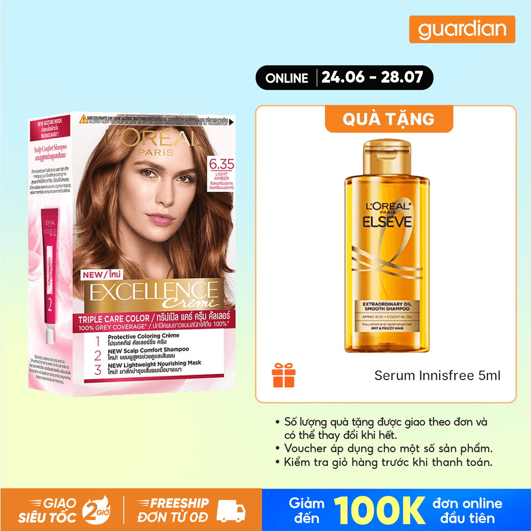 Kem Nhuộm Tóc Phủ Bạc L'Oreal PAris Excellence Creme 6.35 Nâu Hổ Phách 172ml
