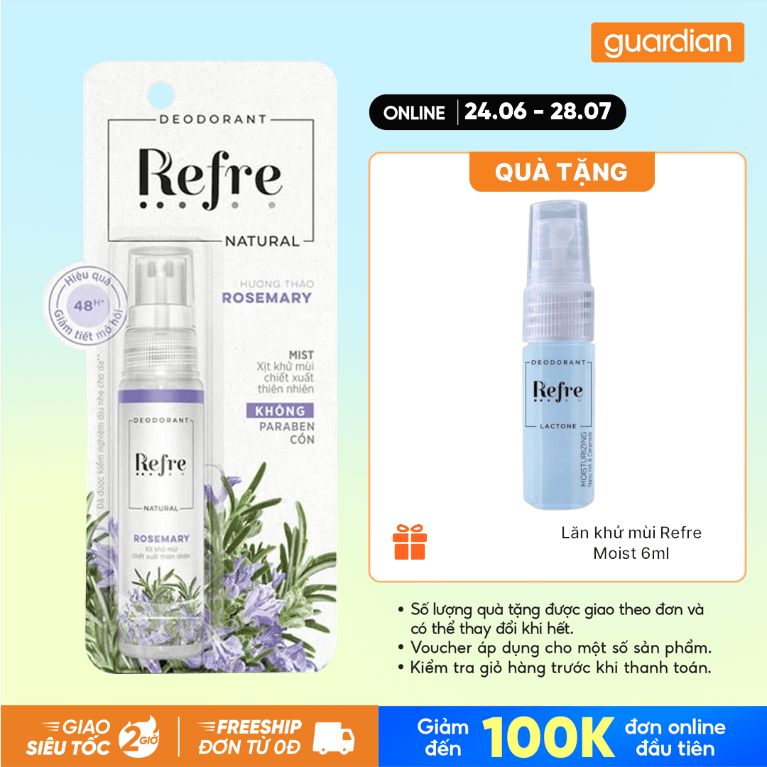Xịt Khử Mùi Refre Natural Mist Rosemary Hương Thảo 30Ml