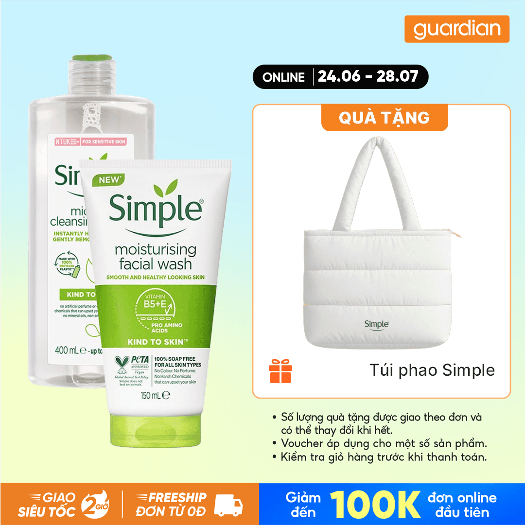 Combo 1 SIMPLE NTT CAP AM TUC THI 400ML & 1 SIMPLE SUA RUA MAT DUONG AM 150ML