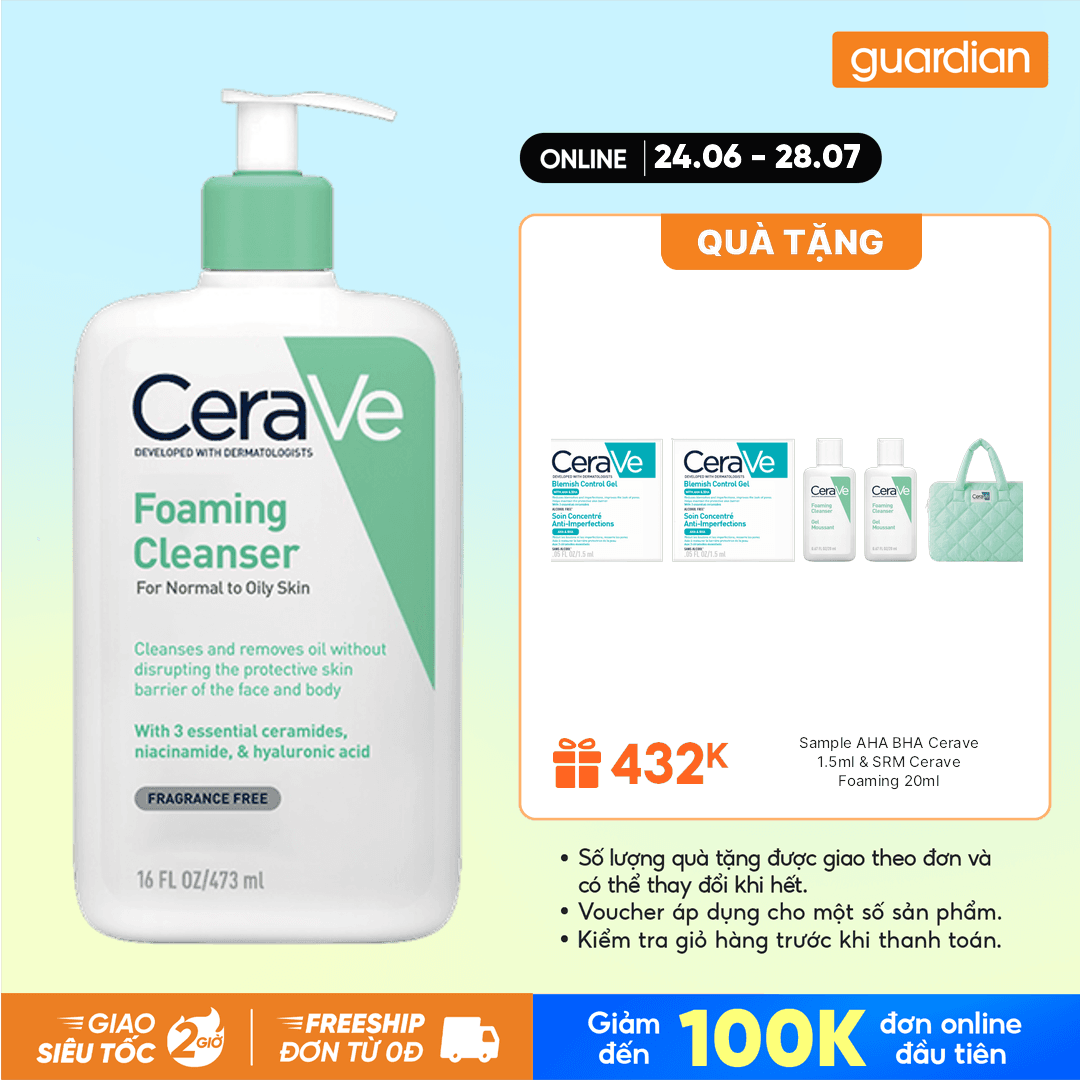 Sữa Rửa Mặt Tạo Bọt Cerave Foaming Cleanser Sạch Sâu Cho Da Thường Đến Da Dầu 473Ml