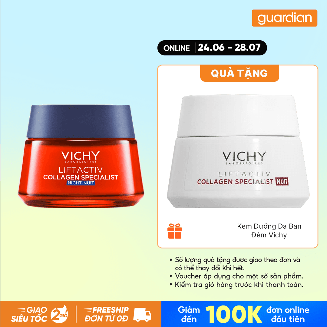 Kem Dưỡng Hỗ Trợ Sáng Da, Mờ Thâm Nám Ban Đêm Vichy Liftactiv Collagen Specialist Night 50ml