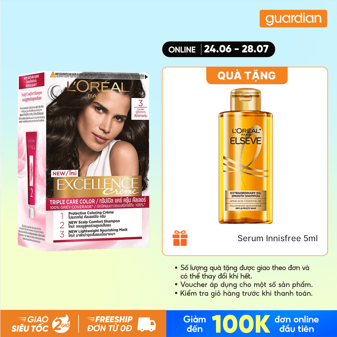Kem Nhuộm L'Oreal Paris Haircolor Excellence 172ml.#3 Nâu Đen Tự Nhiên