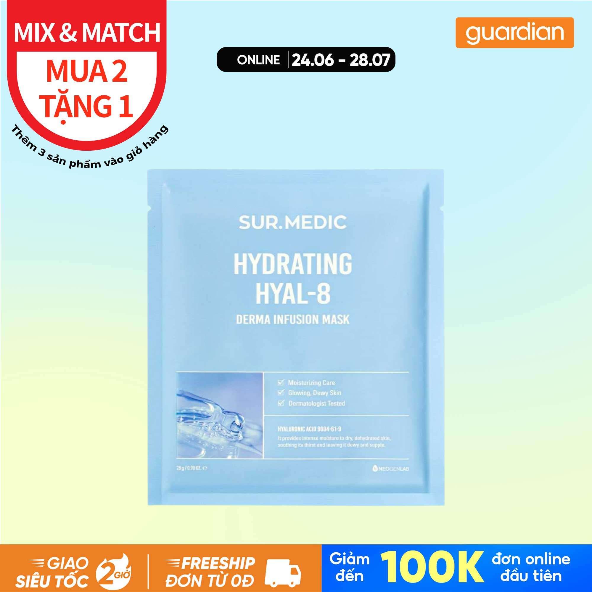 Mặt Nạ Cấp Ẩm Sur.Medic Derma Infusion Mask Hydrating Hyal-8 8.28g