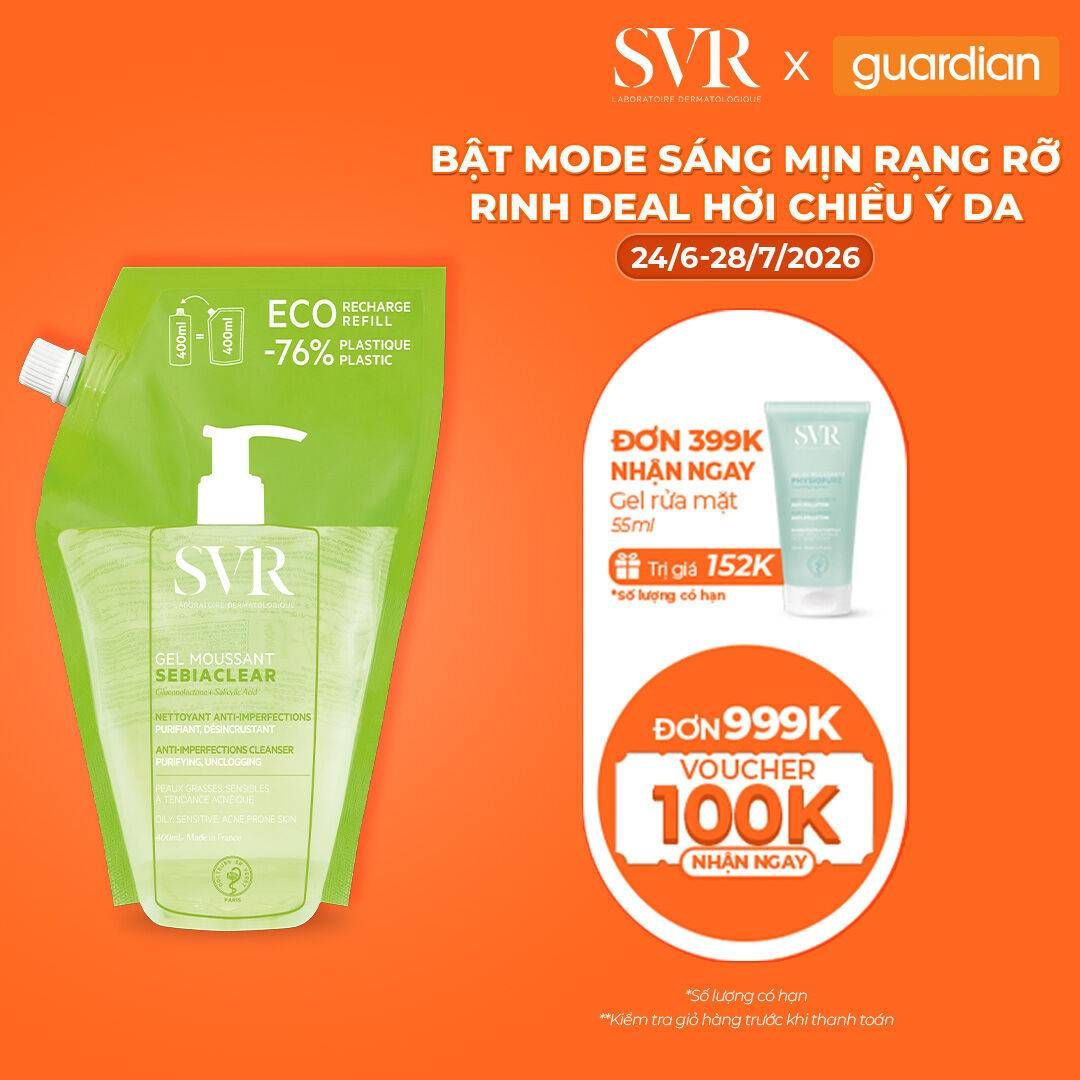 Gel Rửa Mặt Giúp Làm Sạch Và Thông Thoáng Lỗ Chân Lông Dành Cho Da Dầu Mụn SVR Sebiaclear Gel Moussant Dạng Túi Refill 400ml