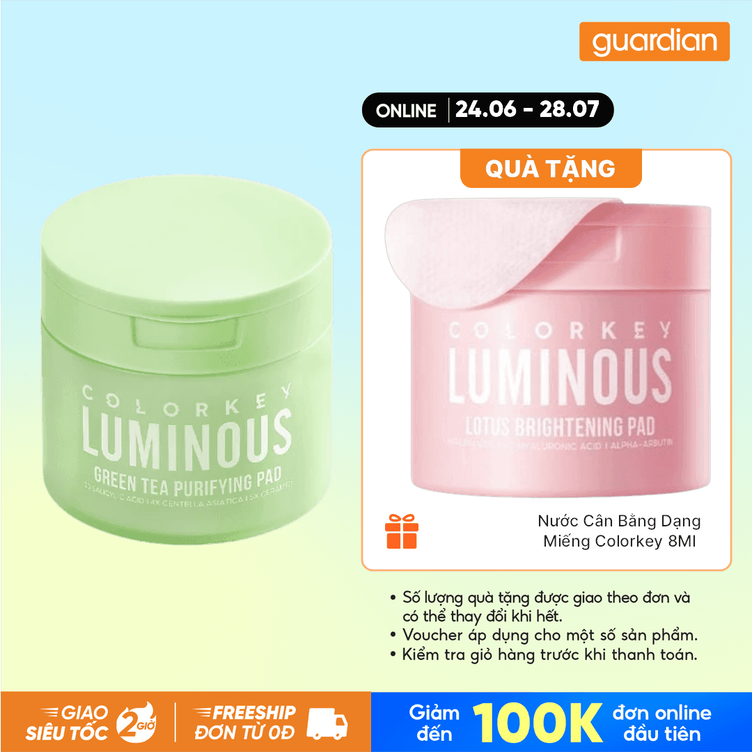 Nước Cân Bằng Dạng Miếng Colorkey Luminous Green Tea Purifying Pad 220ml