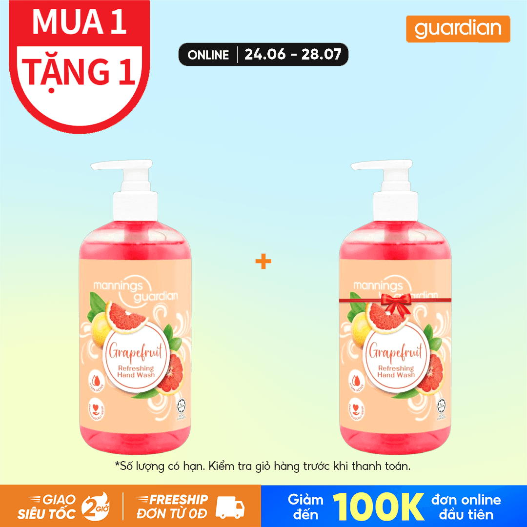 NƯỚC RỬA TAY DẠNG GEL HƯƠNG BƯỞI MANNINGS GUARDIAN GRAPEFRUIT REFRESHING HAND WASH 500ML