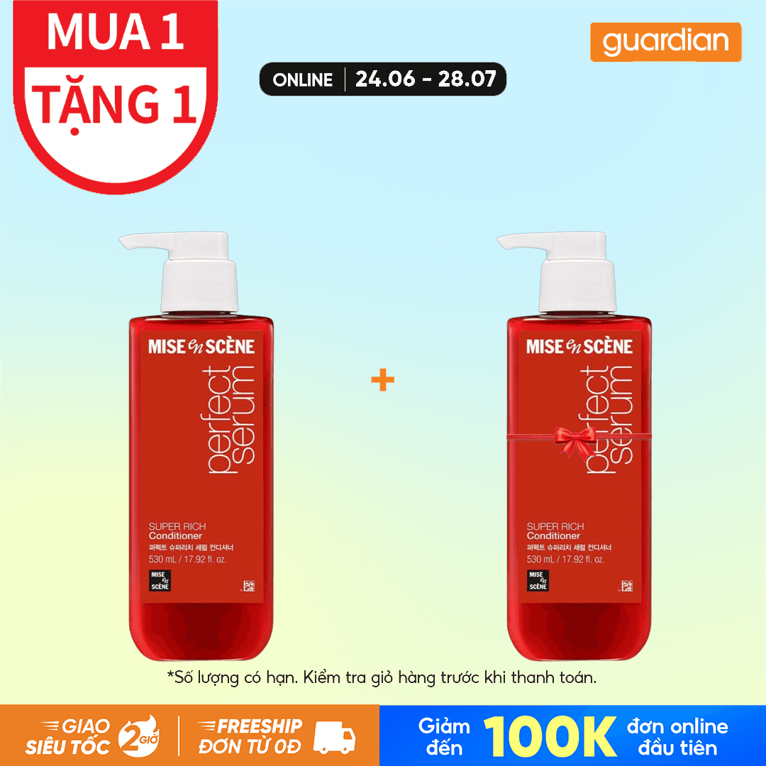 Dầu Xả Mise En Scène Perfect Serum Super Rich 530ml Giàu Dưỡng Chất Giúp Phục Hồi Tóc Hư Tổn Nặng