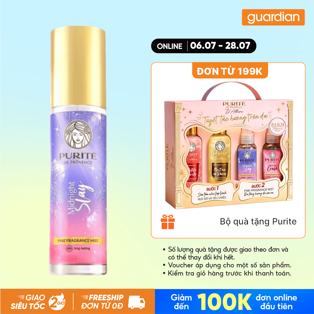 Xịt Thơm Body Mist Purité Hương Nước Hoa Cao Cấp Midnight Slay Lưu Hương 48H 100ML