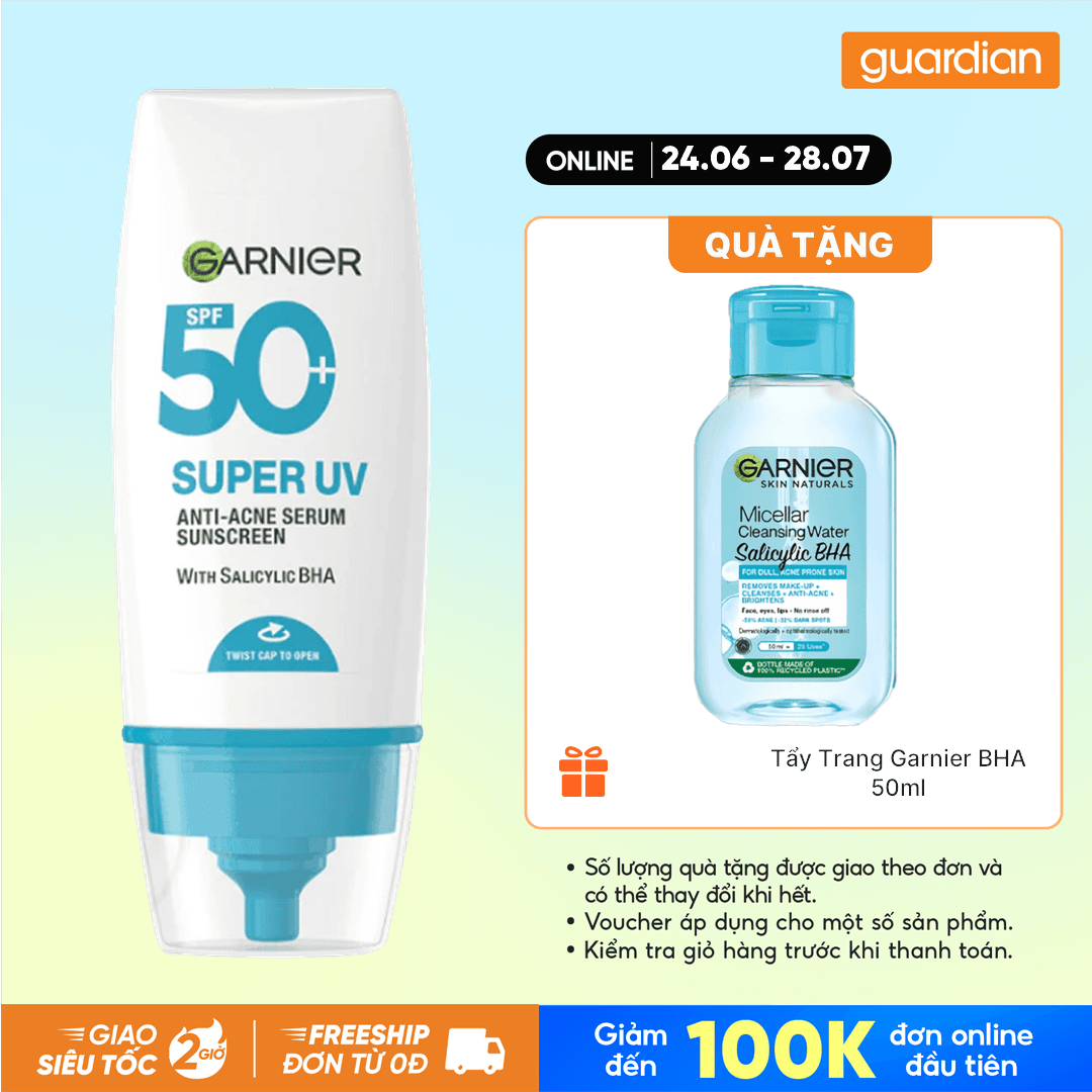 Kem Chống Nắng Garnier Phổ Rộng Kiềm Dầu Đến 12H & Hỗ Trợ Giảm Mụn SPF 50+PA++++ 30ML