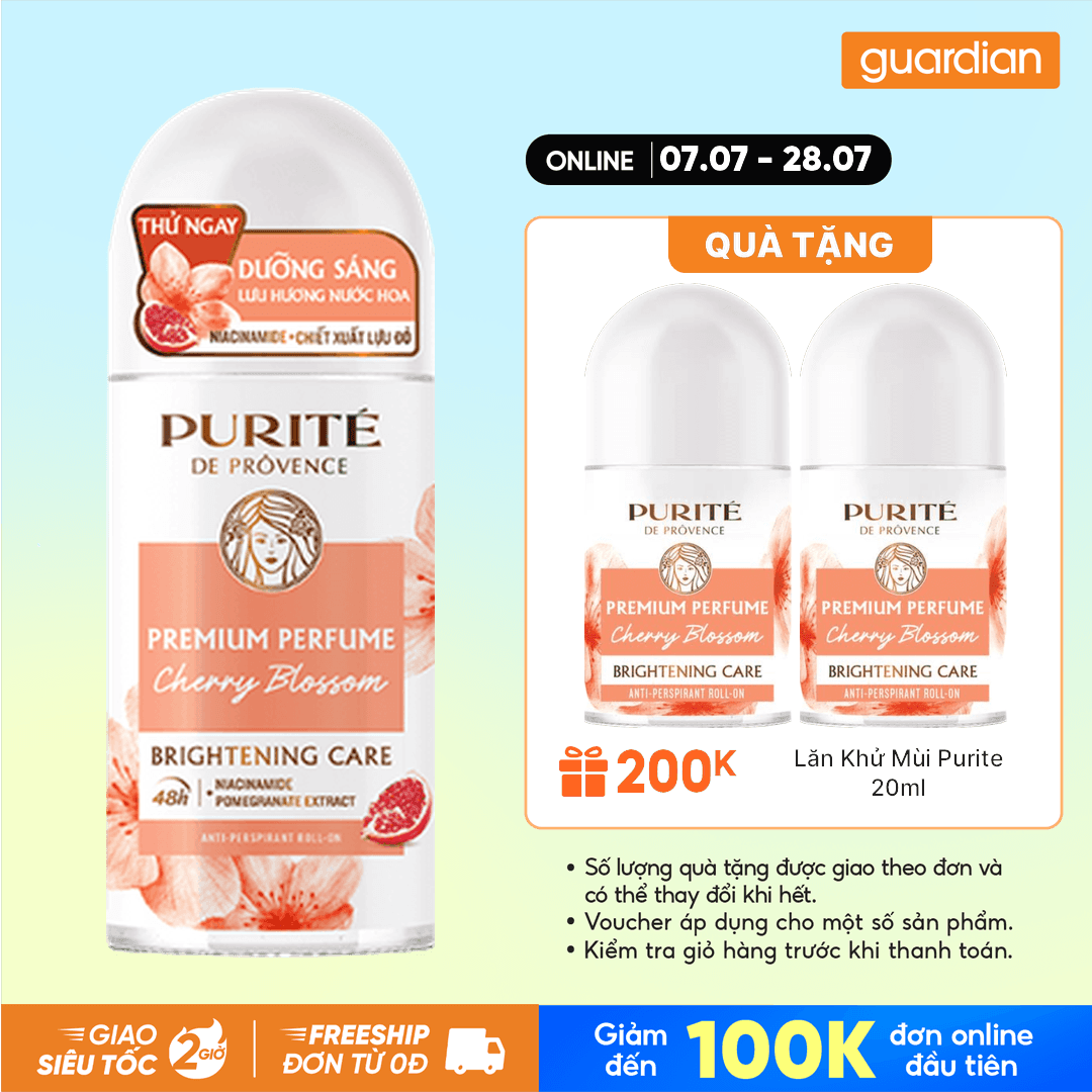 Lăn Khử Mùi Purité Dưỡng Sáng Hương Nước Hoa Cao Cấp Hoa Anh Đào 60ml