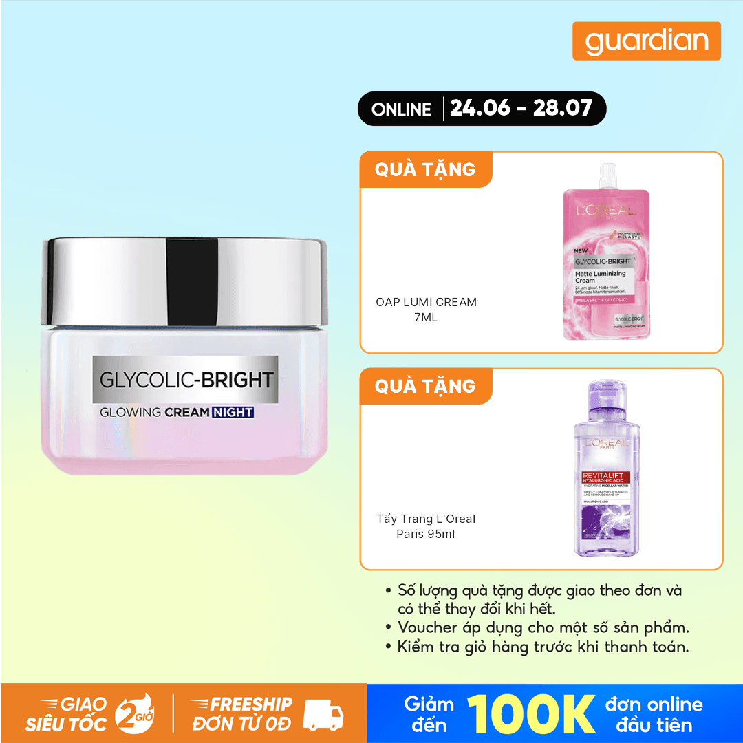 Kem Dưỡng Ban Đêm L'Oreal Paris Glycolic Bright Sáng Da Tức Thì 50Ml