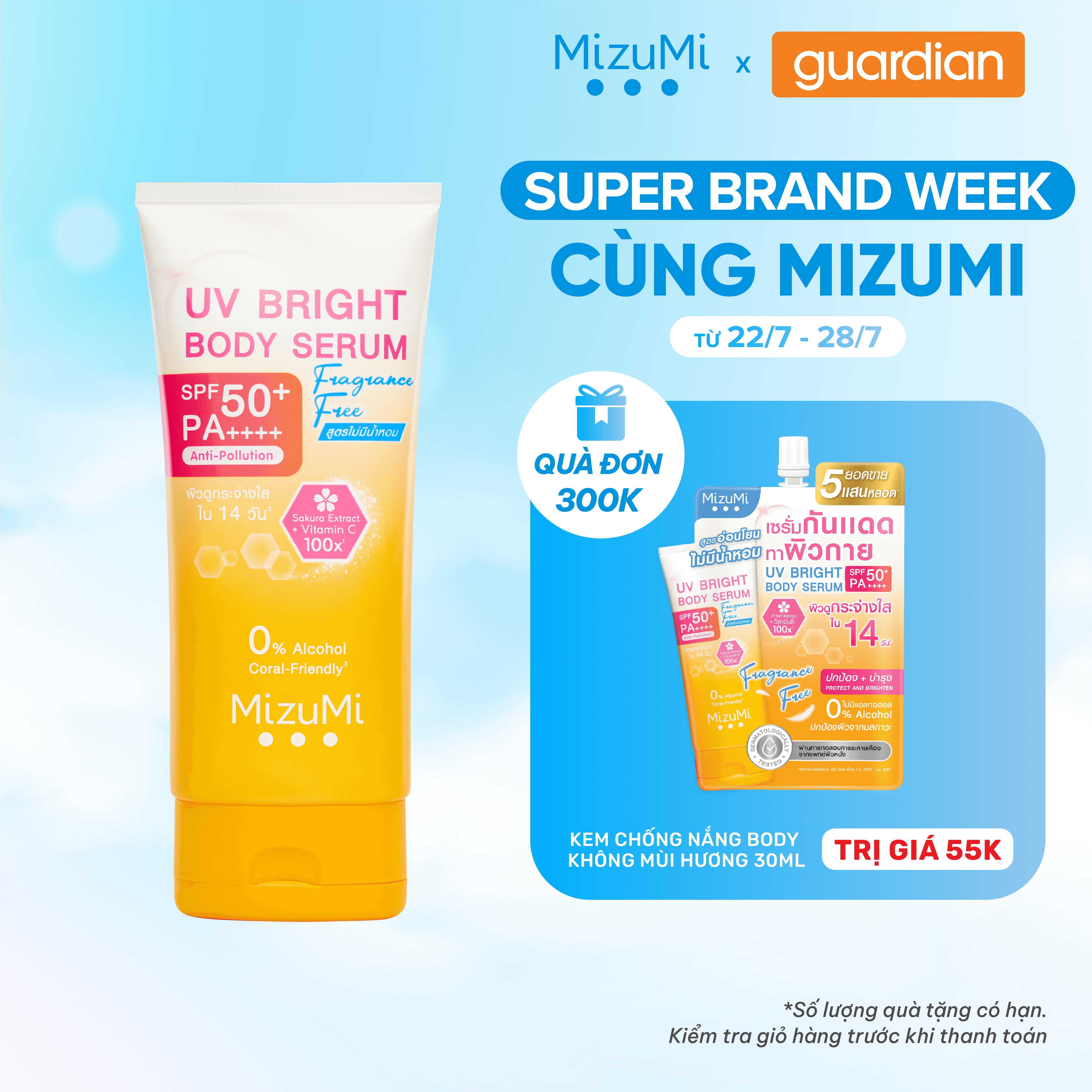 Kem Chống Nắng Mizumi UV Bright Body Serum Fragrance Free SPF50+ PA++++ 180ml