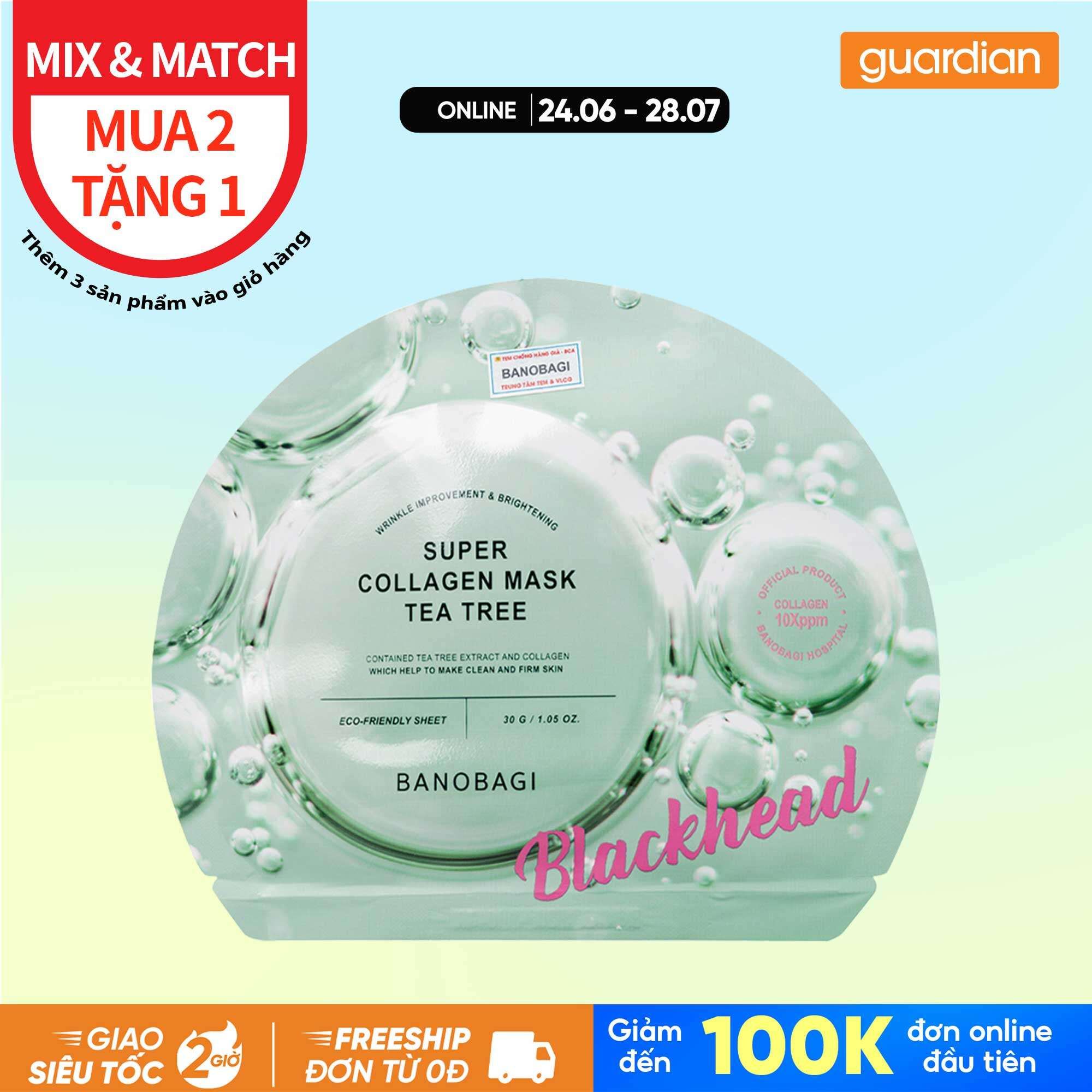 Mặt Nạ Tràm Trà Cho Da Mụn Banobagi Super Collagen Mask Tea Tree 30gr