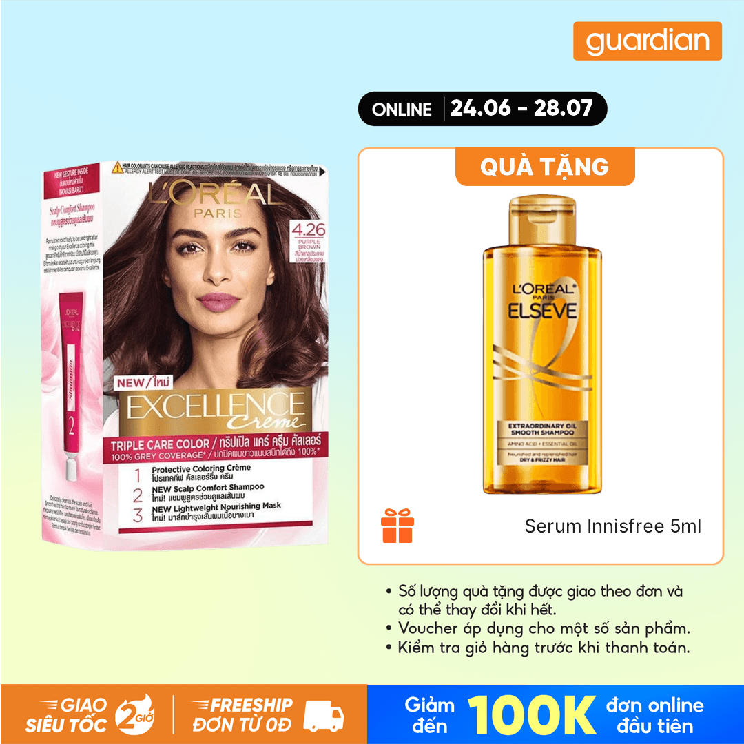 Kem Nhuộm Tóc Phủ Bạc L'Oreal Paris Excellence Creme 4.26 Nâu Tím Ánh Đỏ 172ml