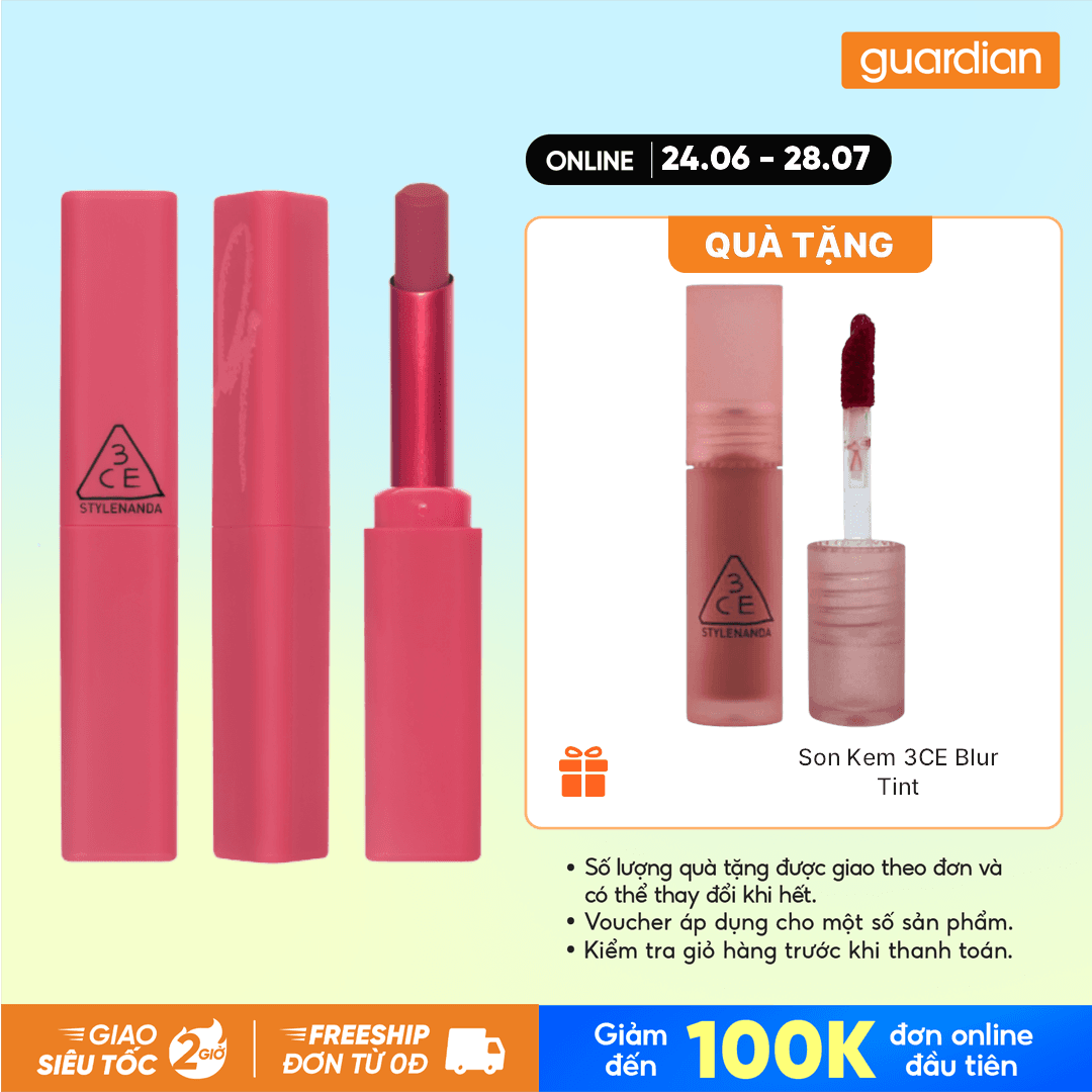 Son Sáp Mịn 3CE Sketch Stick #02 Unfolding Rose