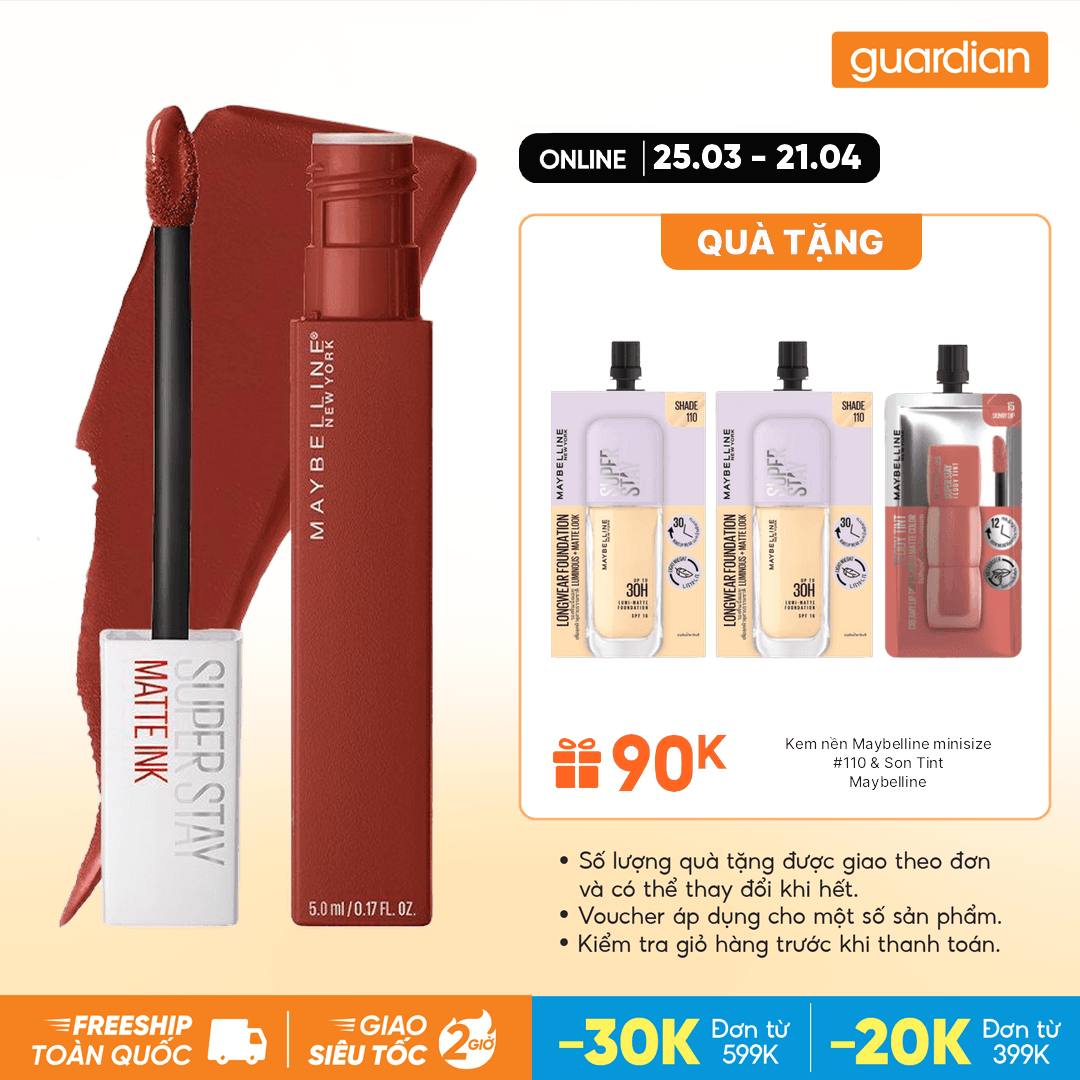 Son Kem Lì Maybelline Super Stay Matte Ink Lipstick (City Edition) 117 Ground Breaker Đỏ Gạch 5Ml