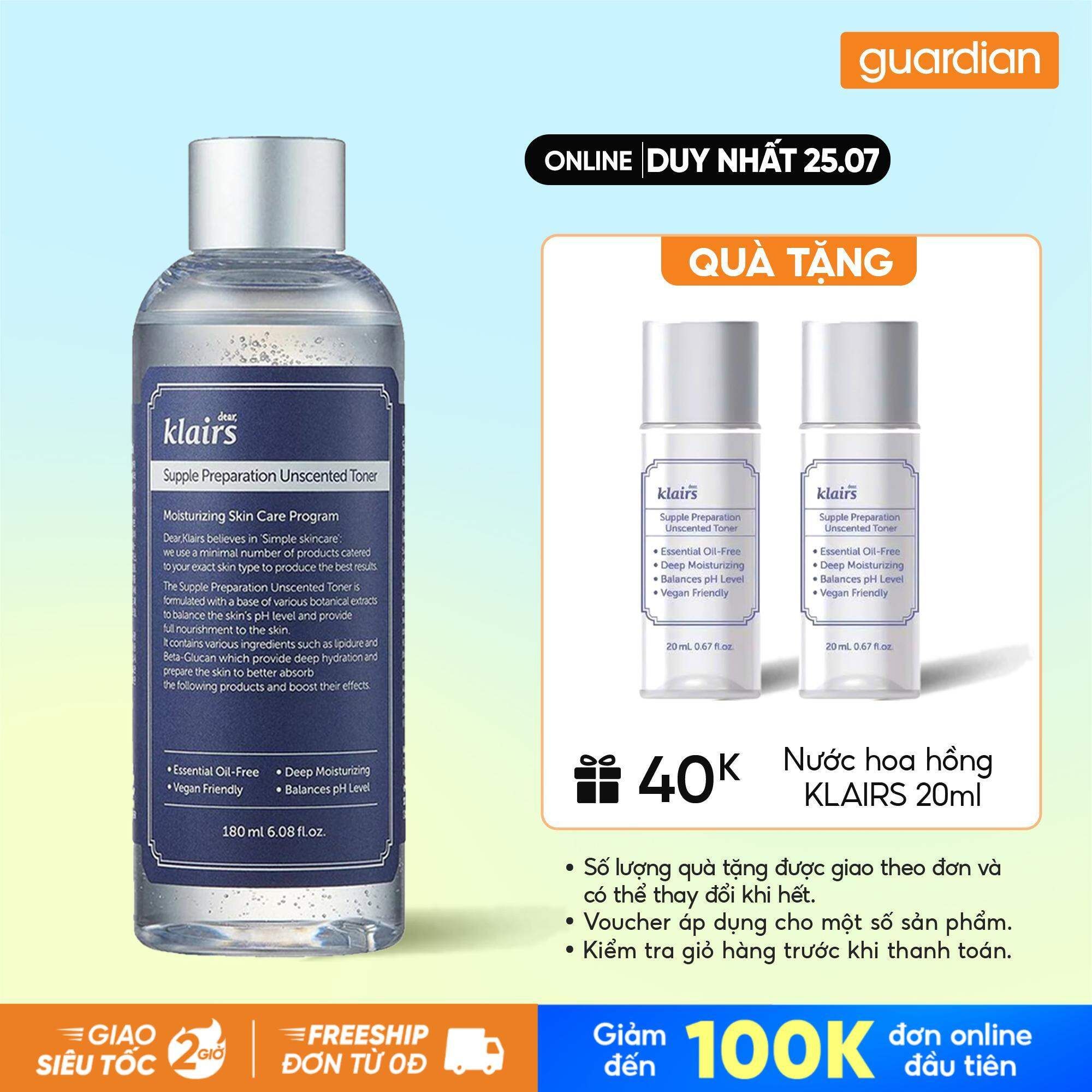 Nước Hoa Hồng Không Mùi Dear Klairs Dưỡng Ẩm Da Và Làm Mềm Da Supple Preparation Unscented 180ml