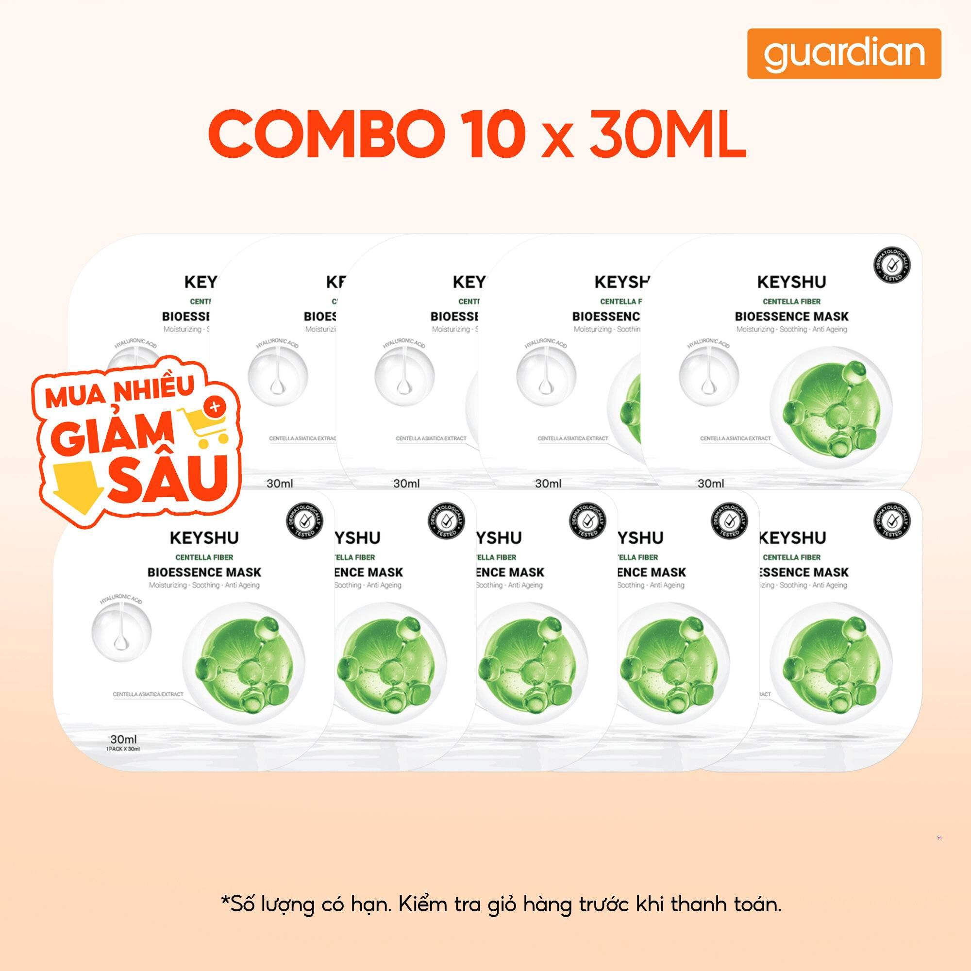 Combo 10 Mặt Nạ Sợi Xơ Rau Má Keyshu 30ML