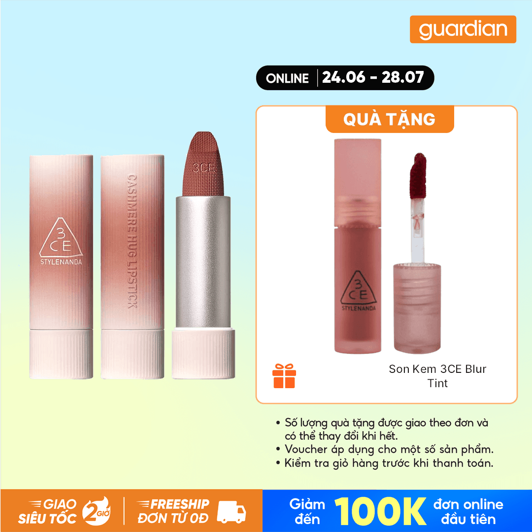 Son Sáp Mịn Lì 3CE Cashmere Hug Lipstick #09 Taupe Beige - Nâu Đất 3.5G