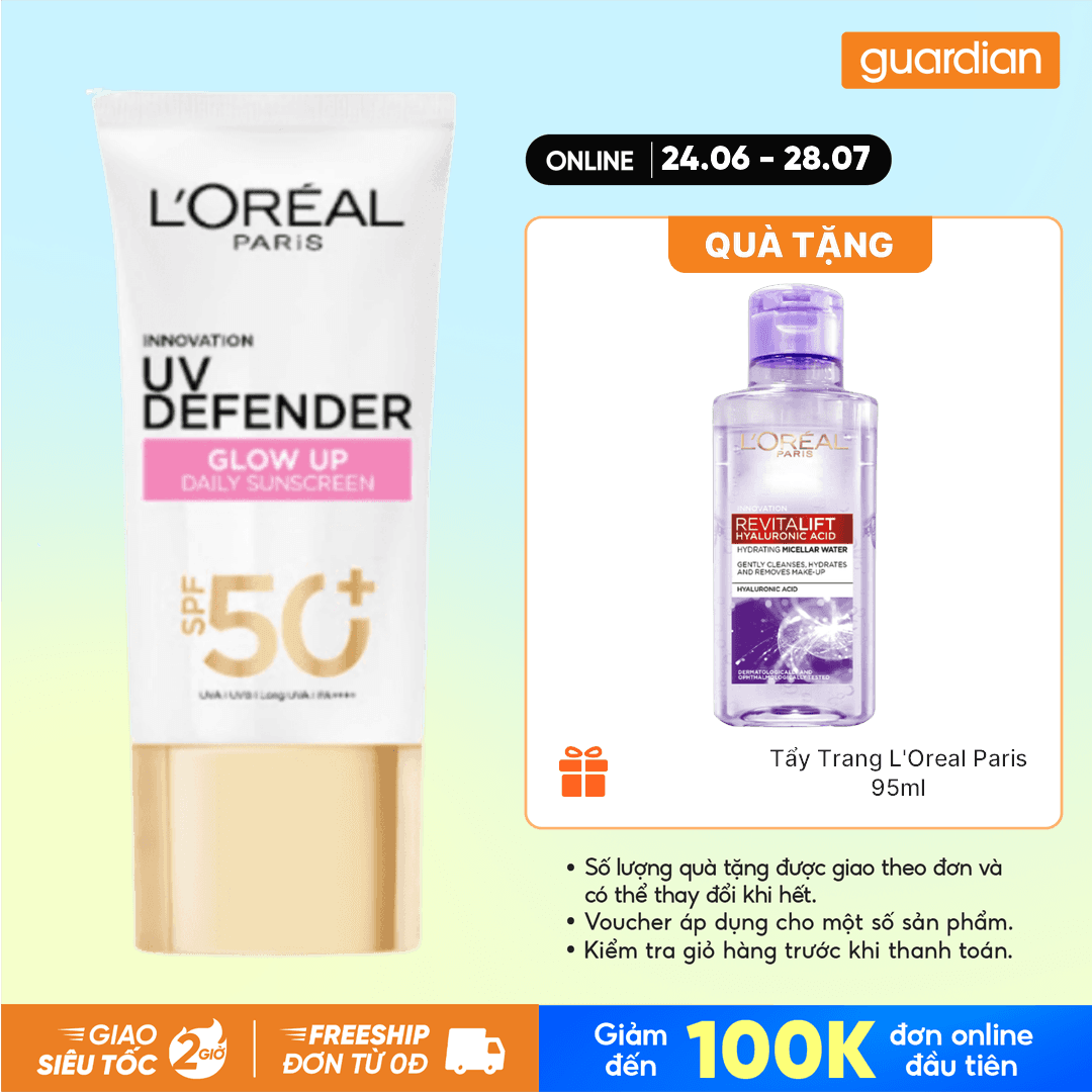 Kem Chống Nắng L’Oréal Paris UV Defender SPF50+ PA++++ Bright & Clear Nâng Tông Giảm Thâm 50ml