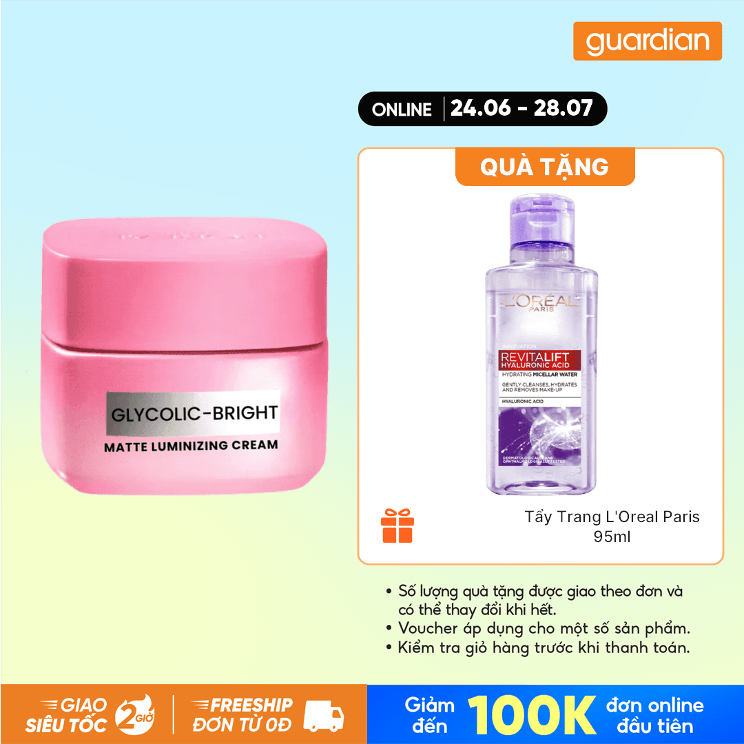 Kem Dưỡng Sáng Da L'Oréal Paris Glycolic-Bright Matte Luminizing Cream 30ml