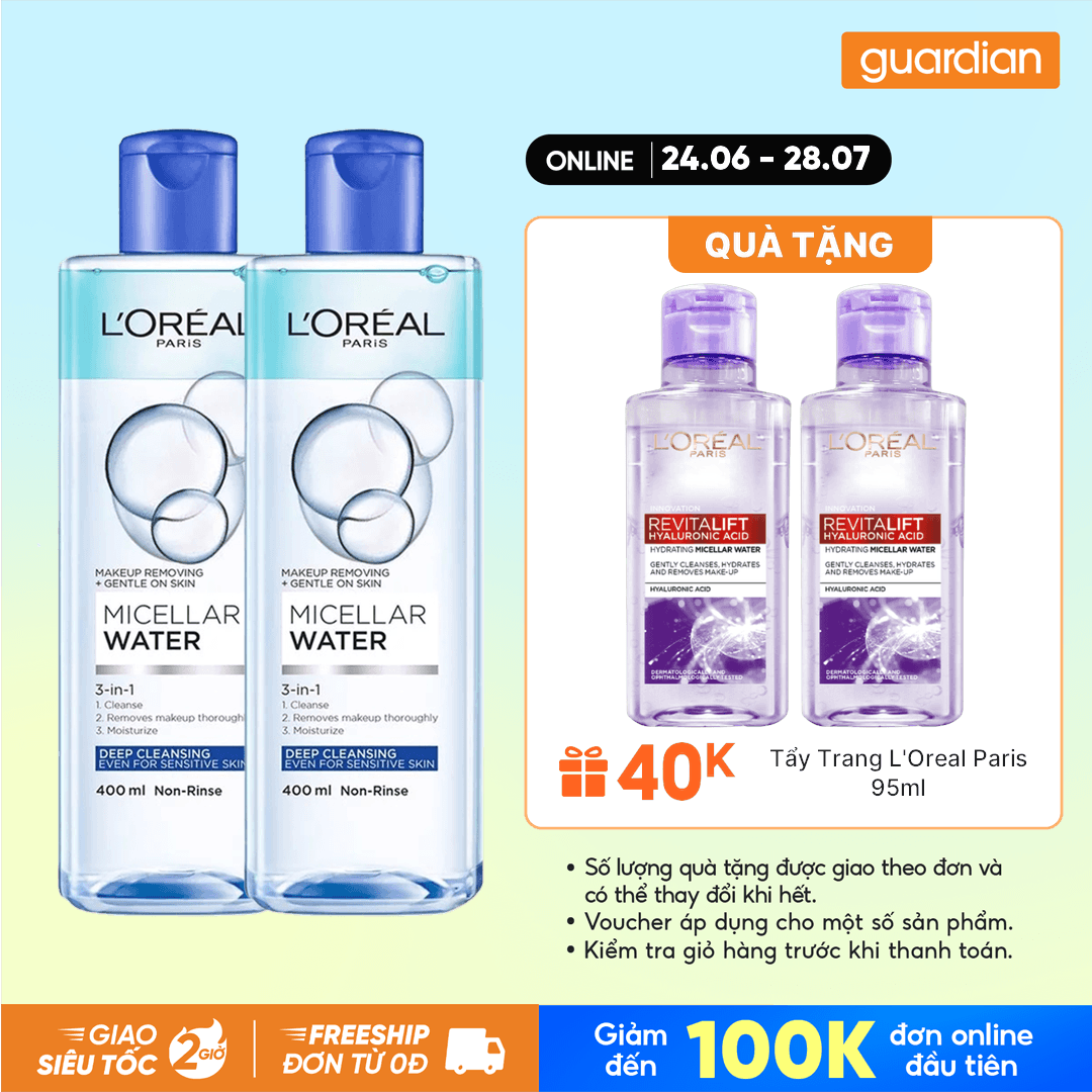 Combo 2 Nước Tẩy Trang 3 In 1 Micellar Làm Sạch Sâu L'Oréal Paris 400Ml