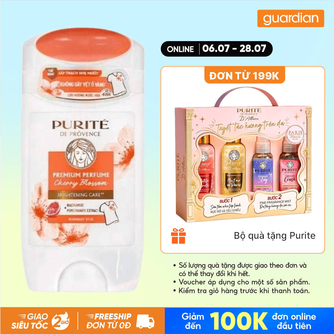 Sáp Khử Mùi Purité Hương Nước Hoa Cao Cấp Dưỡng Sáng Hoa Anh Đào 70G (Sáp Hồng )