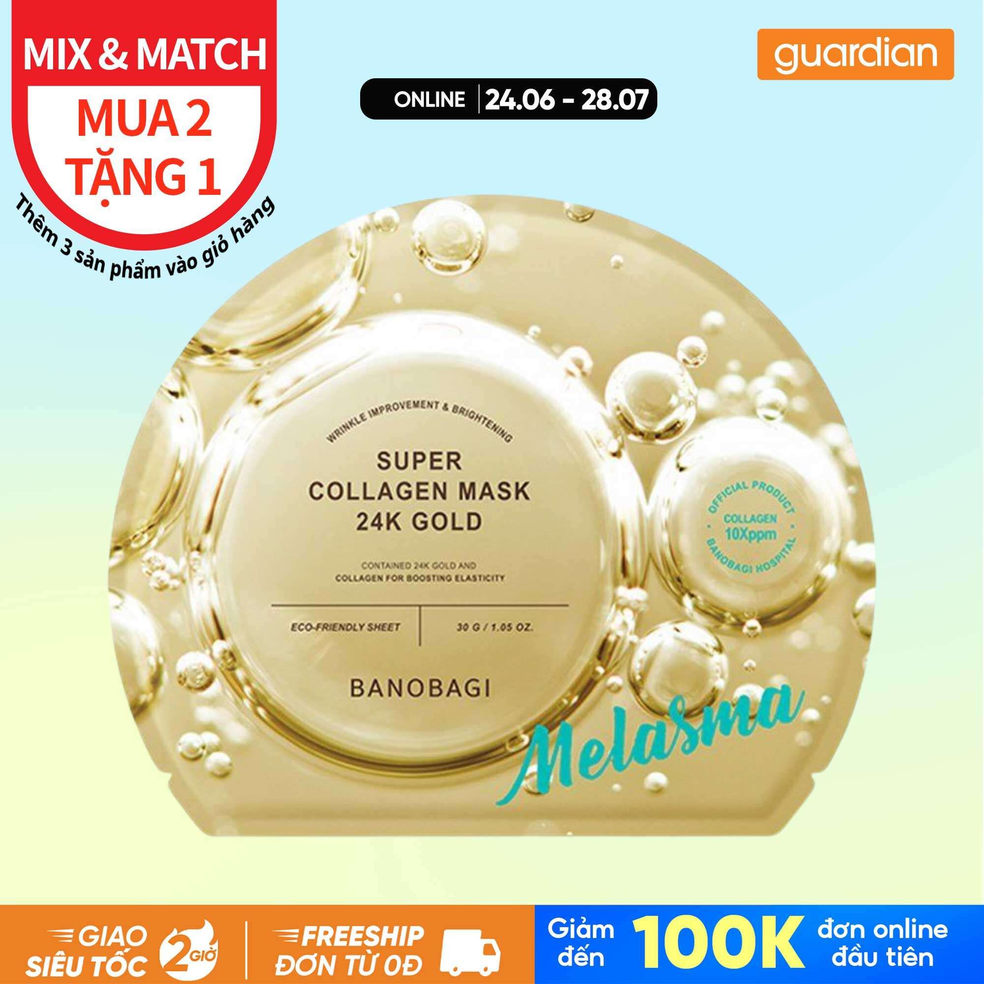 Mặt Nạ Hỗ Trợ Làm Đều Màu Da Banobagi Super Collagen Mask 24K Gold 30gr