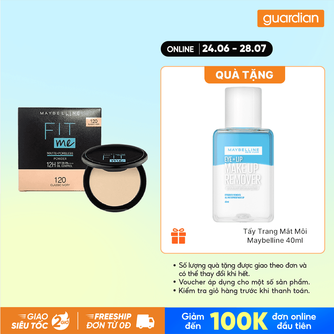 Phấn Nền Kiềm Dầu Chống Nắng 12H Maybelline Fit Me Matte+Poreless Oil Control Powder #120 Classic Ivory Spf 28 Pa+++ 6G