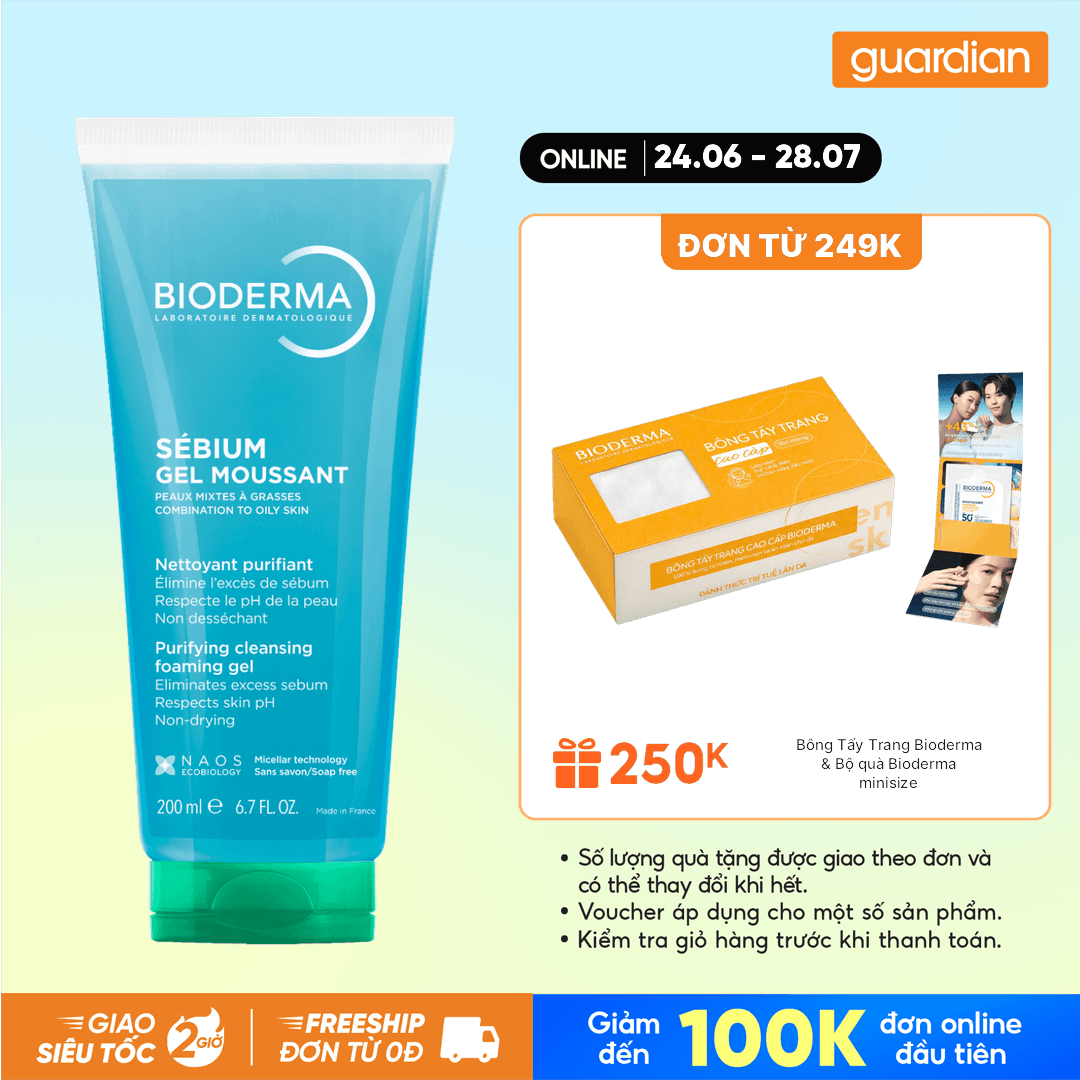 Gel Rửa Mặt Bioderma Sébium Moussant Tạo Bọt Dành Cho Da Hỗn Hợp Và Da Dầu 200ml