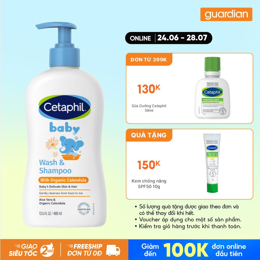 Sữa Tắm Gội Trẻ Em Cetaphil Baby Gentle Wash & Shampoo With Organic Calendula 400Ml