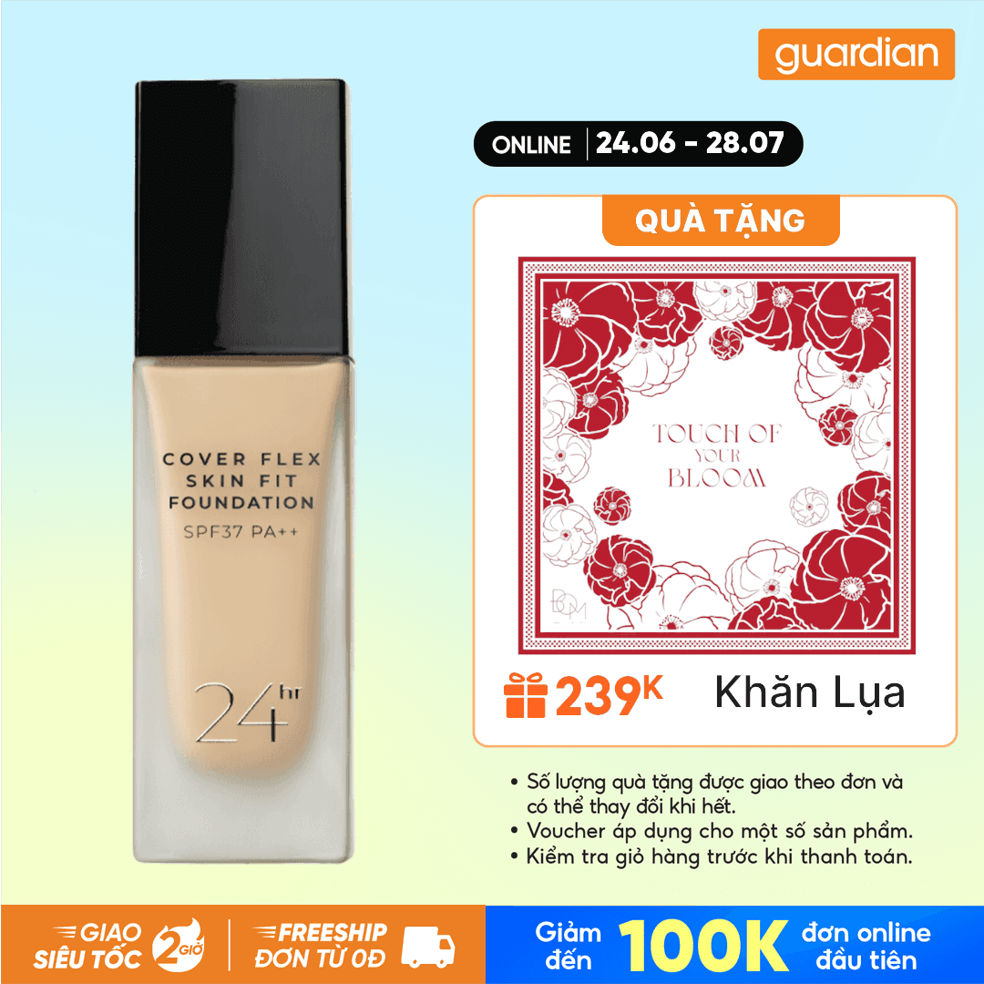 Kem Nền Che Khuyết Điểm BOM Cover Flex Skin Fit 30ml .#21 Rosy Beige