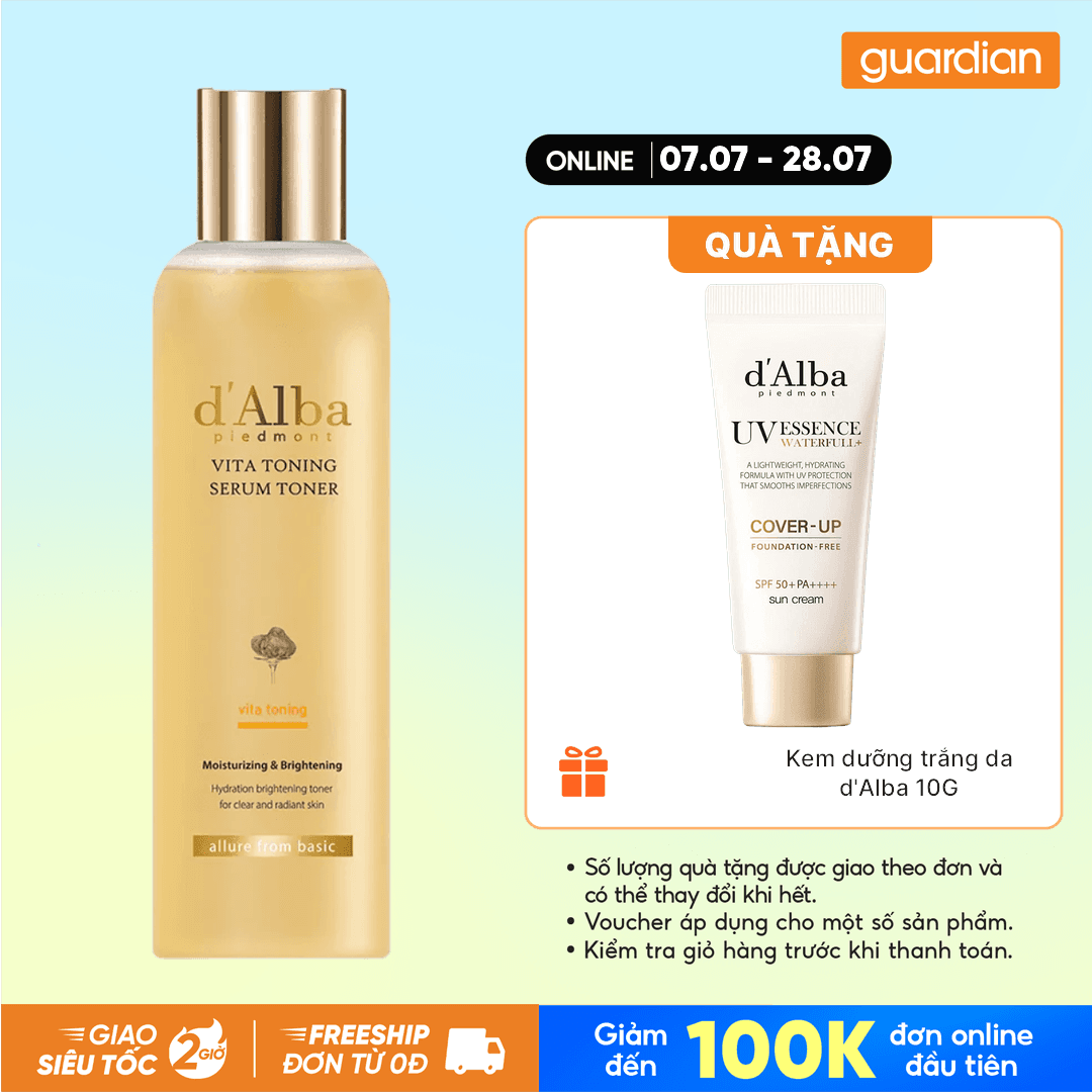 Nước Hoa Hồng Dưỡng Ẩm D'alba Vita Toning Serum Toner 180ml