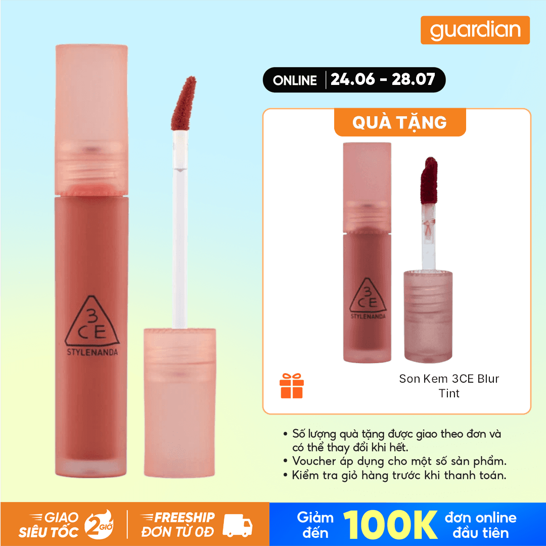 Son Kem 3CE Blur Water Tint #Coral Moon Cam San Hô 4,6Gr