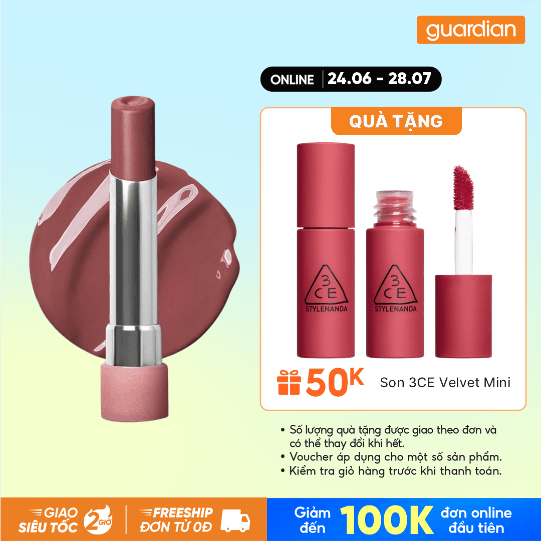 Son Bóng Dưỡng Môi 3CE Glazy Lip Glow #36 Double Grape - Nâu Nho Khô 5G