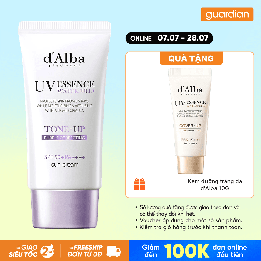 Kem Chống Nắng Nâng Tông (Tím) d'Alba Waterfull Tone-Up Sun Cream SPF50 + PA ++++ (Purple) 50ml