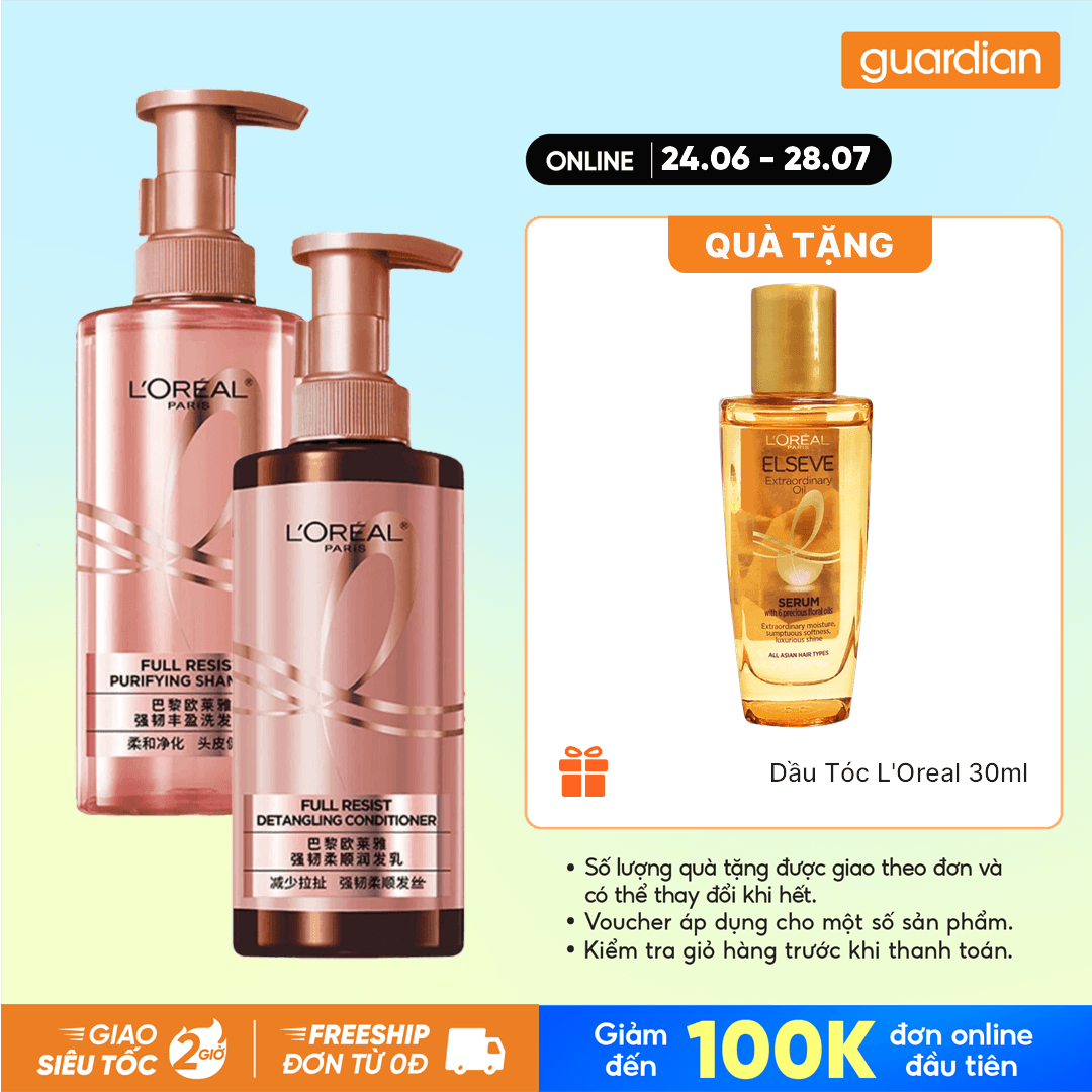Combo L'Oreal 1 Dầu Gội Giảm Rụng Tóc Full Resist Purifying Shp 440Ml & Dầu Xả Giảm Rụng Tóc Full Resist Detangling Cond 440Ml