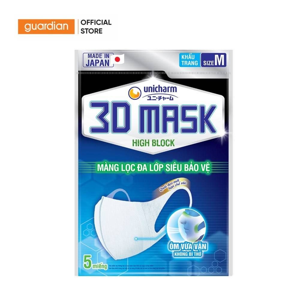 Khẩu Trang Ngăn Vi Khuẩn Unicharm 3D Mask Virus Block 5 Cái