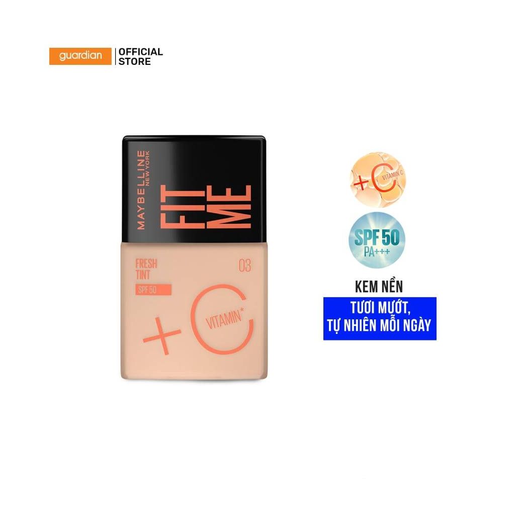 Kem Nền Mỏng Nhẹ, Kiềm Dầu, Có Chống Nắng Maybelline Fit Me Fresh Tint C & SPF50 PA++++ 03 Da Trung Bình 30ml