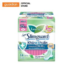 Băng Vệ Sinh Giúp Kháng Khuẩn Laurier Super Slimguard Siêu Mỏng Có Cánh 25Cm 14 Miếng