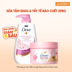 Combo Dove 1 Sữa Tắm Hoa Anh Đ&agrave;o v&agrave; Muối Hồng 500gr & 1 Tẩy Tế B&agrave;o Chết Hoa Anh Đ&agrave;o 298Gr